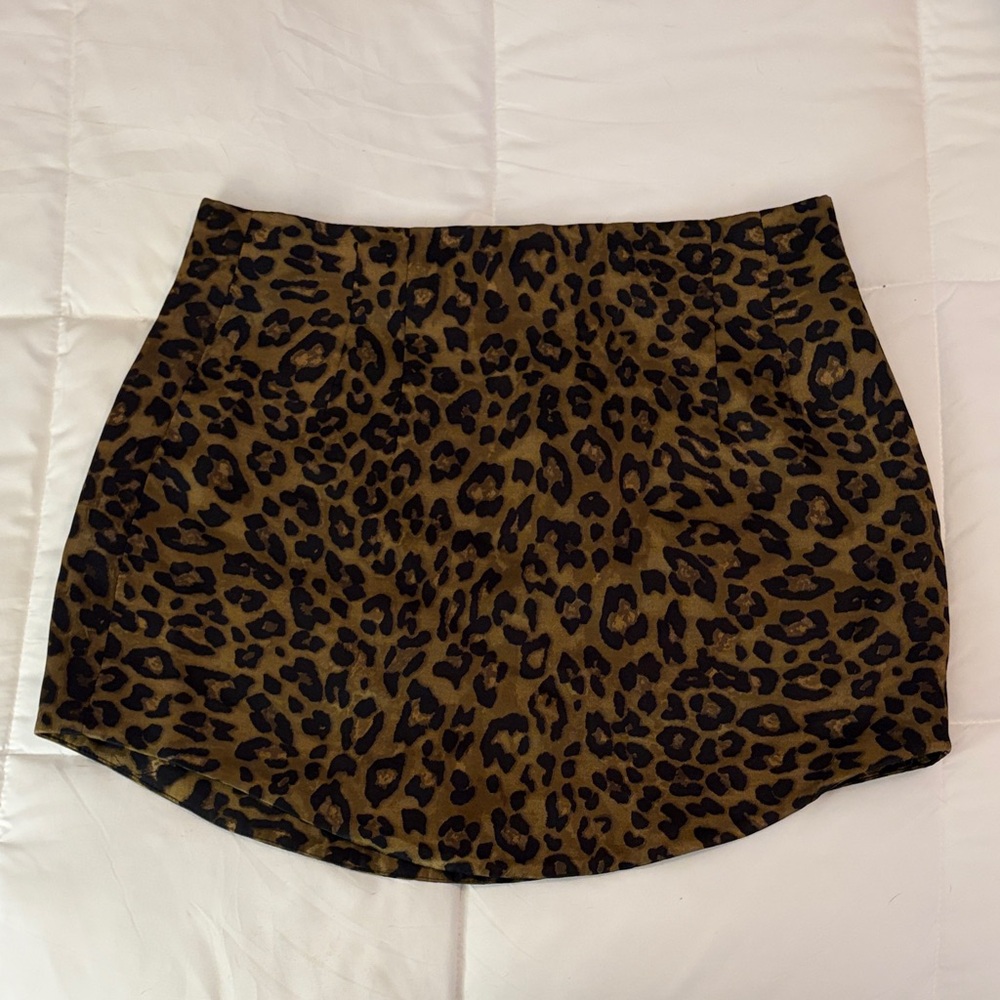 Zara Black and Brown Animal Print Mini Skirt